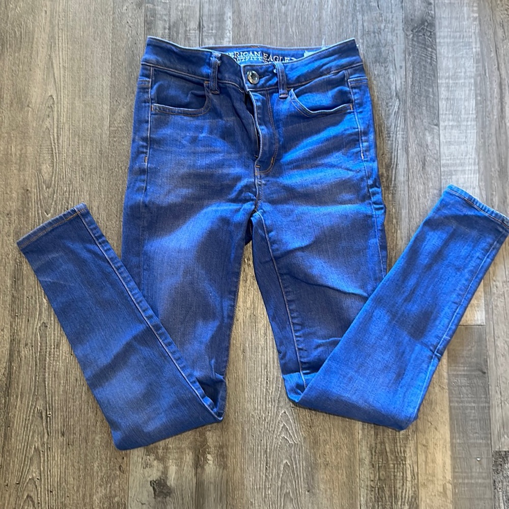 Pretty blue skinny super super stretch American eagle jeans size 4